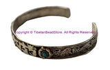 HandmadenTibetan OM Mani Mantra Filigree Detail Adjustable Bracelet Cuff with Turquoise Bead Accents - Unisex Cuff OM Mantra Cuff - C223