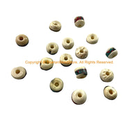 16 BEADS 8mm Size Tibetan Ethnic White Bone Inlaid Beads with Turquoise & Coral Inlays - LPB12SZ-16