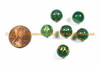 2 BEADS 10mm Tibetan "OM Mani" Mantra Etched Green Color Quartz Beads- TibetanBeadStore Handmade Tibetan Beads, Pendants, Jewelry- B2947-2