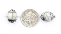 4 beads - Tibetan White Crackle Resin Beads with Tibetan Silver Caps - Tibetan Beads Pendants Jewelry - TibetanBeadStore - B901-4