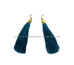 2 TASSELS Teal Blue Tassels with Gold Toned Brass Caps - Quality Tassels Boho Mala Tassels Earring Tassels - Craft Tassels - T222-2