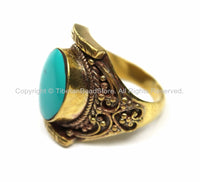 Tibetan Turquoise Brass Ring (SIZE 10.25) Ethnic Ring Tribal Boho Ring Nepal Tibet Ring Statement Ring TibetanBeadStore Jewelry- R129-10.25