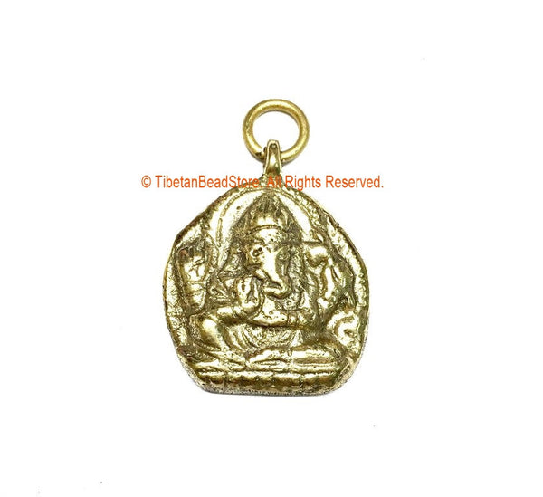 Small Nepalese Tibetan Brass Ganesh Charm Pendant- Brass Charms Yoga Charm Pendant - Ganesha Ganesa Charm ©TibetanBeadStore - WM7048B