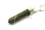 Moss Agate Pendant with Silver Plated Bail - Pencil Point Pendant - Small Pencil Point Agate Pendant - Tibetan Point Pendant - WM7305