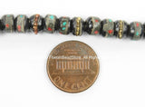 20 Beads Tibetan Beads- 6mm-7mm Dark Bone Beads with Metal Wire, Turquoise, Coral Inlays- Inlaid Bone Beads Tibetan Beads- LPB10XS-20