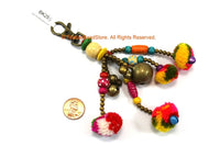 Pom Pom Tassels Beautiful Ethnic Tribal Handmade Multi-colored Pom Pom Tassels with Spring Clip - Boho Bag Tassels Quality Tassels - BK25S