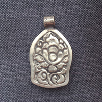 Buddha Head Pendant - Ethnic Tibetan Carved Bone Buddha Pendant with Tibetan Silver Lotus Detail - Handmade Tibetan Jewelry - WM7788A