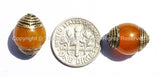 2 BEADS - Tibetan Amber Resin Beads with Brass Caps - Ethnic Tribal Tibetan Beads - Tibetan Amber Beads - B2135-2