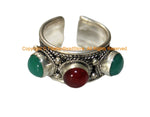 Tibetan Adjustable 3 Stone Ring (Green Onyx, Red Onyx) - Handmade Ethnic Ring Boho Ring Statement Ring Tibetan Jewelry- R345H