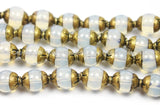 4 BEADS - Small Tibetan Milky Quartz Beads with Repousse Brass Caps- Handmade Ethnic Nepal Tibetan Beads by TibetanBeadStore- B2920-4