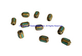 20 BEADS Tibetan Turquoise, Brass Inlay Barrel Beads - Tibetan Beads Tribal Beads - 7mm x 11mm - Barrel Tube Cylinder Beads - B3481-20
