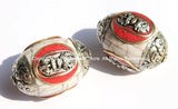 2 BEADS - LARGE Tibetan White Crackle Resin Beads with Auspicious Conch & Red Copal Coral Inlay - LARGE Tibetan Focal Bead - B2045-2