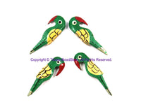 4 BEADS Green Parrot Beads - Handmade Beads - Wooden Parrot Bird Handmade Painted Beads - B3232-4