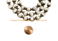 10 BEADS - Tibetan White Crackle Resin Beads with Repousse Brass Caps - Tibetan Beads Pendants Jewelry - TibetanBeadStore - B901B-10