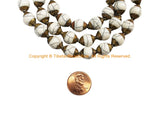2 BEADS - Tibetan White Crackle Resin Beads with Repousse Brass Caps - Tibetan Beads Pendants Jewelry - TibetanBeadStore - B901B-2
