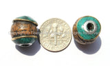 1 BEAD - Ethnic Nepal Tibetan Bodhi Seed Bead with Turquoise Inlaid Caps - Tibetan Beads - B2573-1