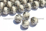 4 BEADS Tibetan White Crackle Resin Beads with Repousse Tibetan Silver Caps - TibetanBeadStore Tibetan Beads, Pendants, Jewelry - B2015-4