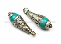 2 PENDANTS Ethnic Tribal Tibetan Turquoise Resin Charm Drop Pendants with Metal Caps- Nepalese Tibetan Pendants Jewelry- WM5746-2