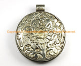 Ethnic Tibetan Naga Conch Shell Pendant with Repousse Tibetan Silver Lotus Floral Details - Handmade Tibetan Tribal Jewelry- WM7172