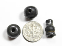 5 SETS - Tibetan Dark Black Bone Guru Bead Sets - 11-13mm - Black Bone 3 Hole Guru Beads & Caps - Prayer Beads Mala Supplies- GB45-5