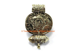 Ethnic Tibetan Amber Resin Ghau Amulet Pendant with Tibetan Silver Caps & Repousse Lotus Floral Details - WM4668C