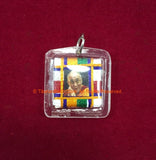 Encased H.H. the Dalai Lama portrait Amulet Pendant with Silk Cord Mandala Weaving - Nepal Tibetan Pendant Jewelry Supplies - WM7719