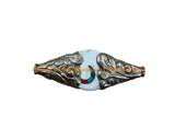 Ethnic Tribal Naga Conch Shell Tibetan Bead with Turquoise, Coral Inlays & Repousse Floral Metal Caps - 1 BEAD - B3500-1