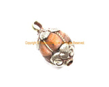 Ethnic Tibetan Old Carnelian Melon-Shaped Drop Charm Pendant with Tibetan Silver Wire Inlay & Repousse Floral Caps - WM7994A
