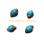 4 BEADS - Tibetan Blue Crackle Resin Beads with Brass Caps - Nepal Tibetan Beads Pendants Jewelry - TibetanBeadStore - B3522-4