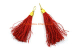 2 TASSELS Red Silk Tassels with Gold Toned Brass Cap - Quality Tassels Bag Tassels Accessories Earring Tassels Silk Tassels - T202-2