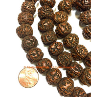 10 BEADS - LARGE Antiqued Look Resin Rudraksha Beads - B3402-10