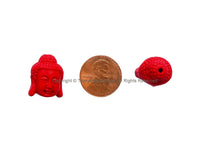2 BEADS - Red Buddha Head Reversible Beads - Cinnabar Buddha Beads - B3499-2