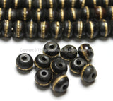 20 beads - Black Bone Mala Tibetan Prayer Beads with Brass Inlays - Tibetan Prayer Beads Mala Supplies - LPB88-20