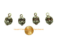 Old Carnelian Melon-Shaped Ethnic Tibetan Charm Pendant with Tibetan Silver Wire Inlay & Repousse Floral Caps - WM7985P