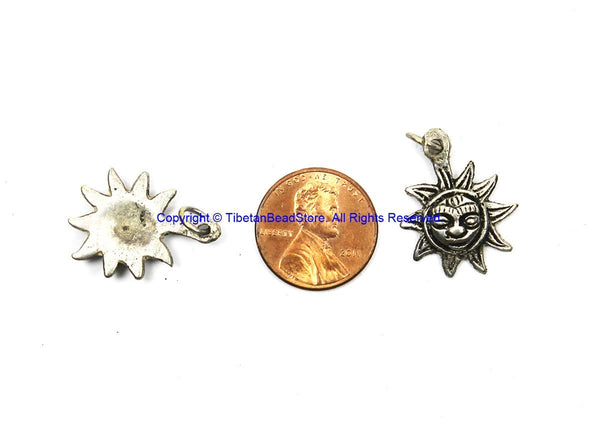 2 CHARMS - SMALL Ethnic Nepalese Silver-plated Sun Charm Pendants - Small Sun Yoga Charms - Ethnic Tribal Sun Charms - WM5757C-2