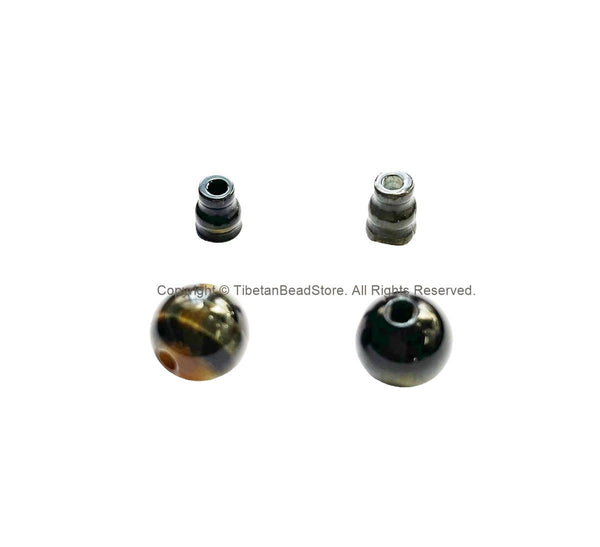 2 Sets - 10mm Size Natural Tigers Eye Tibetan 3 Hole Guru Bead Sets - Guru Beads - Mala Making Supplies - GB21B-2