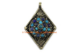 Tibetan Pendant Ethnic Filigree Diamond Kite-shape Nepal Tibetan Pendant with Lapis, Turquoise Bead Inlays - Handmade Jewelry - WM7711