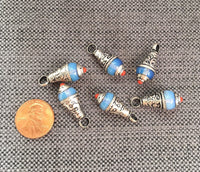 2 CHARMS Ethnic Tribal Tibetan Milky Opalite Drop Charm Pendant with Tibetan Silver Caps - Small Opalite Drops Tibetan Jewelry - WM7805-2