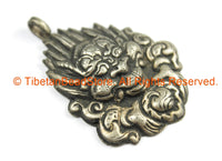 Ethnic Tribal Nepal Antique Look Repousse Tibetan Silver Temple Guardian Deity Chhepu Pendant - TibetanBeadStore Handmade Jewelry - WM7203