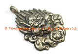 Ethnic Tribal Nepal Antique Look Repousse Tibetan Silver Temple Guardian Deity Chhepu Pendant - TibetanBeadStore Handmade Jewelry - WM7203