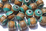 1 BEAD - Ethnic Nepal Tibetan Bodhi Seed Bead with Turquoise Inlaid Caps - Tibetan Beads - B2573-1