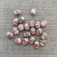 20 BEADS Small Purple Agate Beads with Tibetan Silver Caps - Tibetan Beads Gemstone Beads - Handmade Beads - TibetanBeadStore - B3410-20