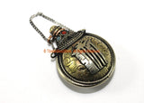 Kalachakra Mantra Tibetan Brass Snuff Perfume Bottle Pendant with Glass Bead Inlays - 38mm x 50mm - Ethnic Tribal 3 Metals Pendant - WM7266