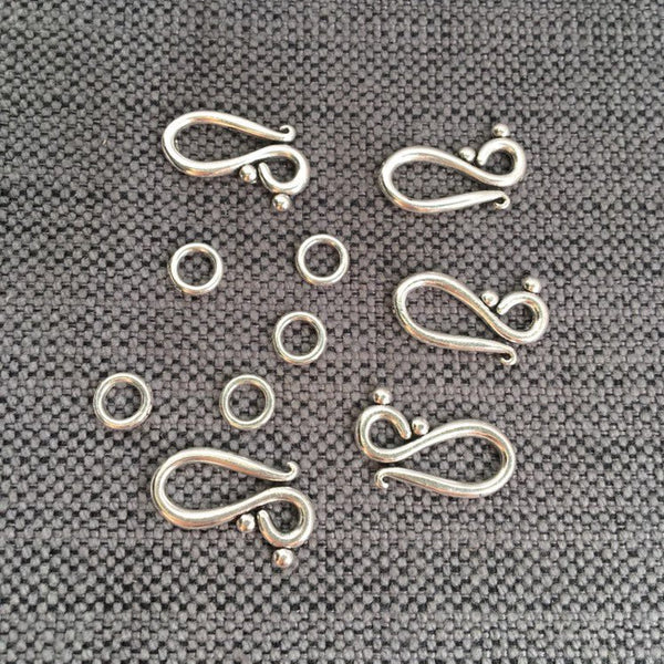 Hook Clasp Sets - 5 SETS Silver Finish Metal Hook and Eye Clasp Sets - Jewelry Making Supplies - Findings - Clasps - F98-5