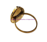 Handmade Tibetan OM Mantra Tibetan Ring with Turquoise, Coral Inlays - Ethnic Ring Boho Ring Nepal Ring Statement Ring- R320