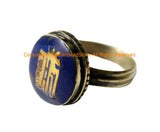 Kalachakra Mantra Ring - Lapis & Brass Inlay Kalachakra Tibetan Mantra Ring - Handmade Tibetan Jewelry - R349-8.5
