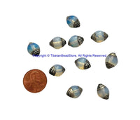4 BEADS - Tibetan Milky Quartz Beads with Repousse Tibetan Silver Metal Caps- Handmade Ethnic Nepal Tibetan Beads - B3519S-4