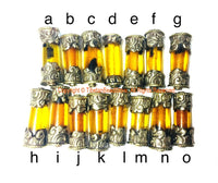 1 BEAD Tibetan Amber Resin Bead with Antiqued Repousse Tibetan Silver Caps - Ethnic Nepal Tibetan Tribal Amber Barrel Beads - B3081