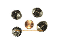 4 BEADS Natural Rudraksh Tibetan Beads with Tibetan Silver Caps - Ethnic Beads - Rudraksha Rudraksh Hindu Meditation Yoga - B3400-4