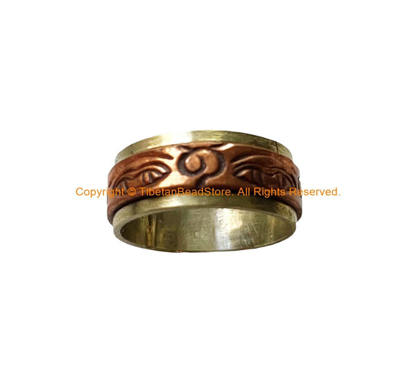 Beautiful Tibetan Spinning Ring - Handmade Buddha Eyes Copper and Metal Spinning Ring Band - US SIZE 7.25 Spinner Meditation Ring - R353B